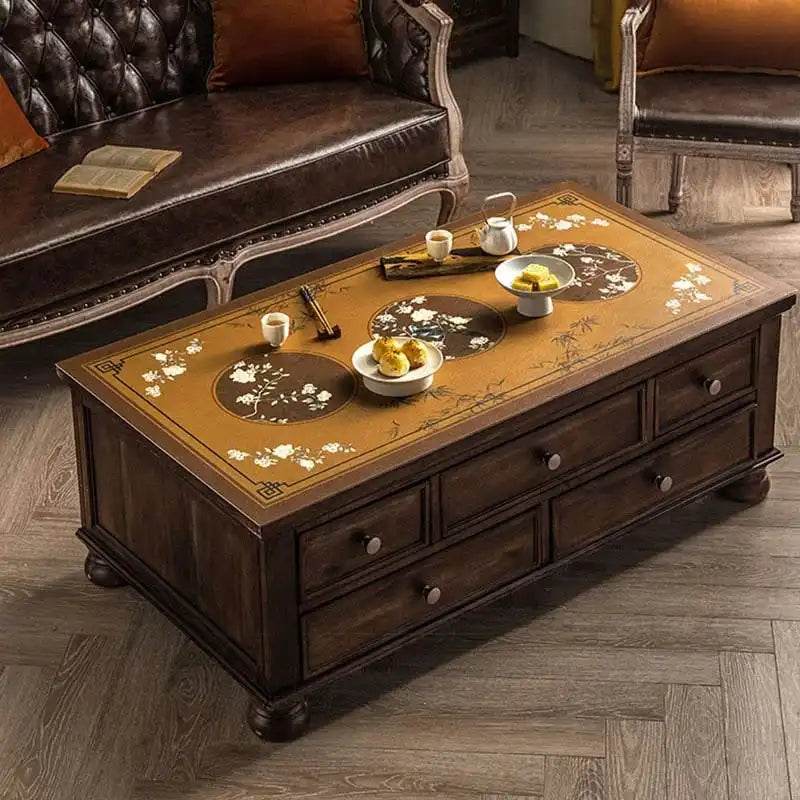 Chinoiserie Retro Stain Resistant Leather Coffee Table Mat - SinoCultural -- TM028A4060