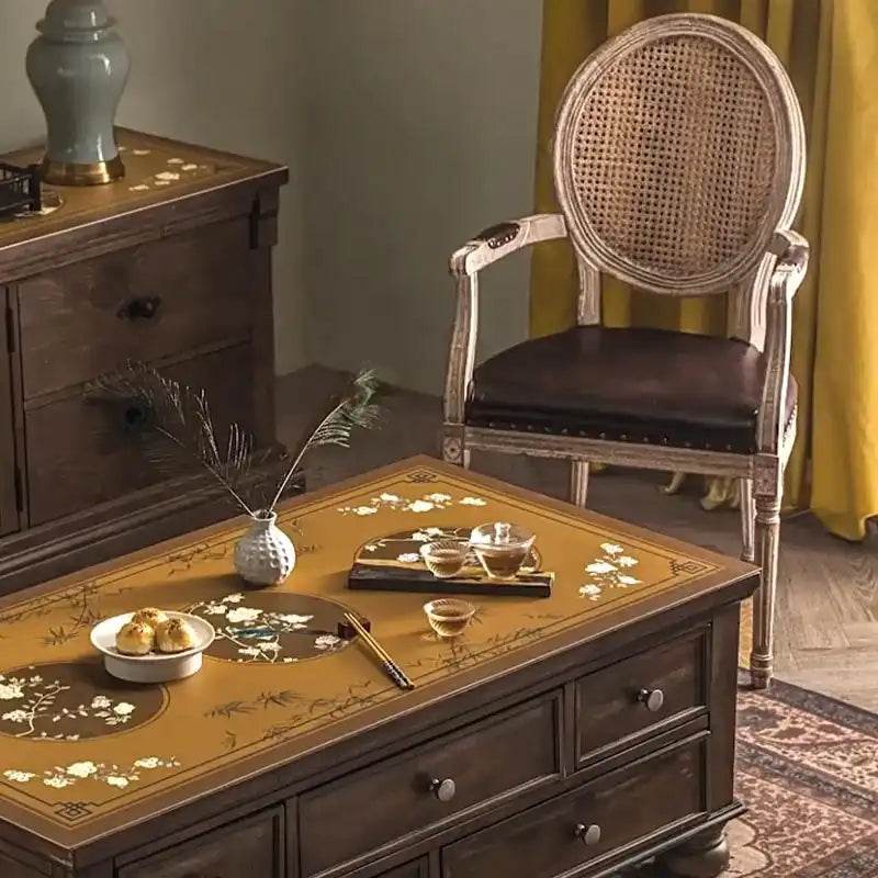 Chinoiserie Retro Stain Resistant Leather Coffee Table Mat - SinoCultural -- TM028A4060