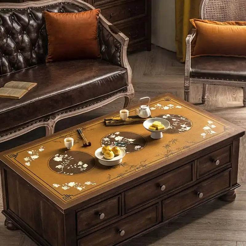 Chinoiserie Retro Stain Resistant Leather Coffee Table Mat - SinoCultural -- TM028A4060
