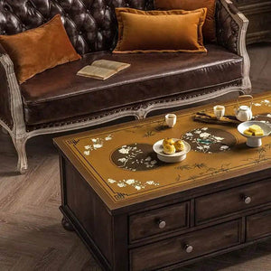 Chinoiserie Retro Stain Resistant Leather Coffee Table Mat - SinoCultural -- TM028A4060