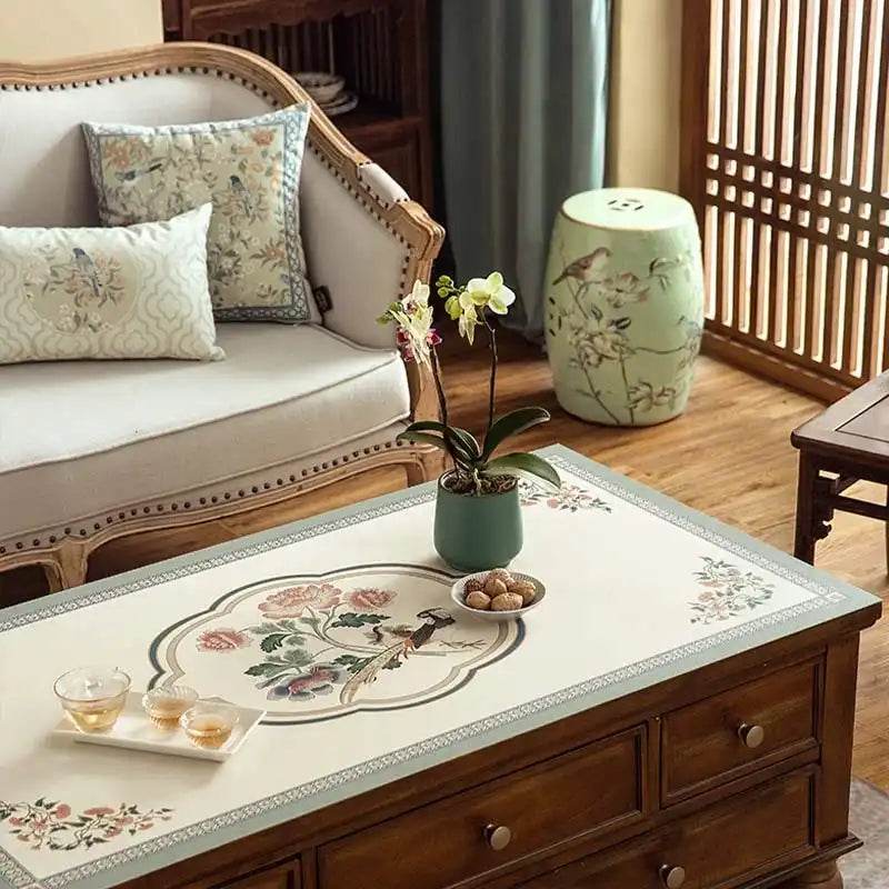 Chinoiserie Spring Blossom Leather Rectangular Tablecloth - SinoCultural -- TM030A4060