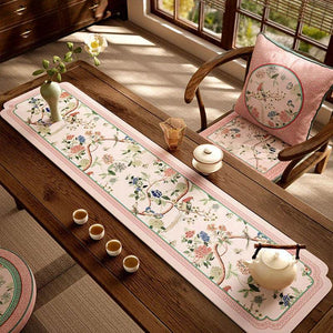 Chinoiserie Spring Powder Pink Silicone Diatom Tea Table Mat Runner - SinoCultural -- TM033A15