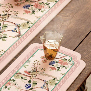 Chinoiserie Spring Powder Pink Silicone Diatom Tea Table Mat Runner - SinoCultural -- TM033A15