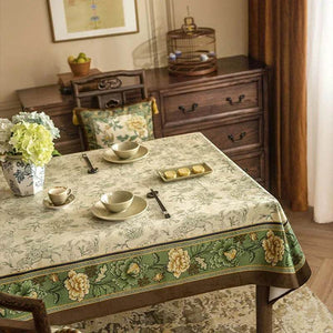 Chinoiserie Traditional Autumn Orchids Green Tablecloth - SinoCultural -- TC004G85
