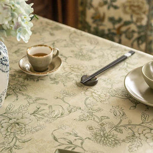 Chinoiserie Traditional Autumn Orchids Green Tablecloth - SinoCultural -- TC004G85