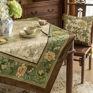 Chinoiserie Traditional Autumn Orchids Green Tablecloth - SinoCultural -- TC004G85