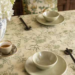 Chinoiserie Traditional Autumn Orchids Green Tablecloth - SinoCultural -- TC004G85