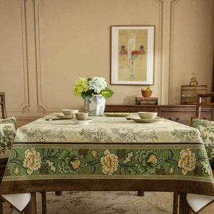 Chinoiserie Traditional Autumn Orchids Green Tablecloth - SinoCultural -- TC004G85