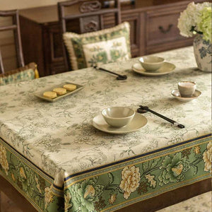 Chinoiserie Traditional Autumn Orchids Green Tablecloth - SinoCultural -- TC004G85