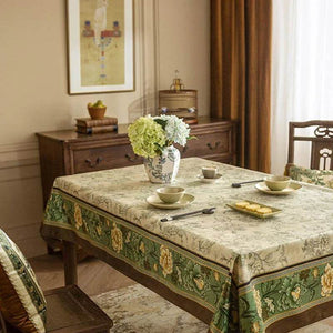 Chinoiserie Traditional Autumn Orchids Green Tablecloth - SinoCultural -- TC004G85