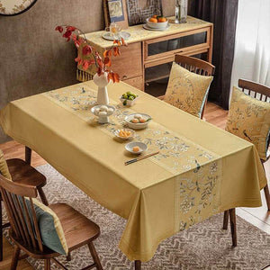 Chinoiserie Traditional Golden Autumn Yellow Tablecloth - SinoCultural -- TC002Y85