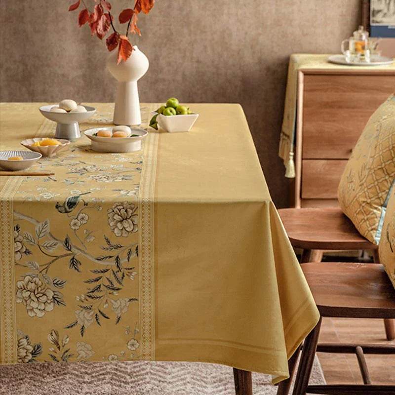 Chinoiserie Traditional Golden Autumn Yellow Tablecloth - SinoCultural -- TC002Y85