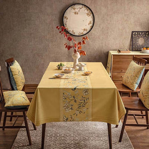 Chinoiserie Traditional Golden Autumn Yellow Tablecloth - SinoCultural -- TC002Y85
