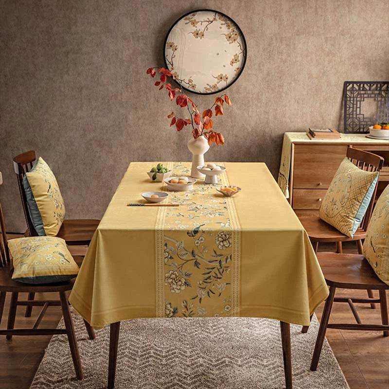 Chinoiserie Traditional Golden Autumn Yellow Tablecloth - SinoCultural -- TC002Y85