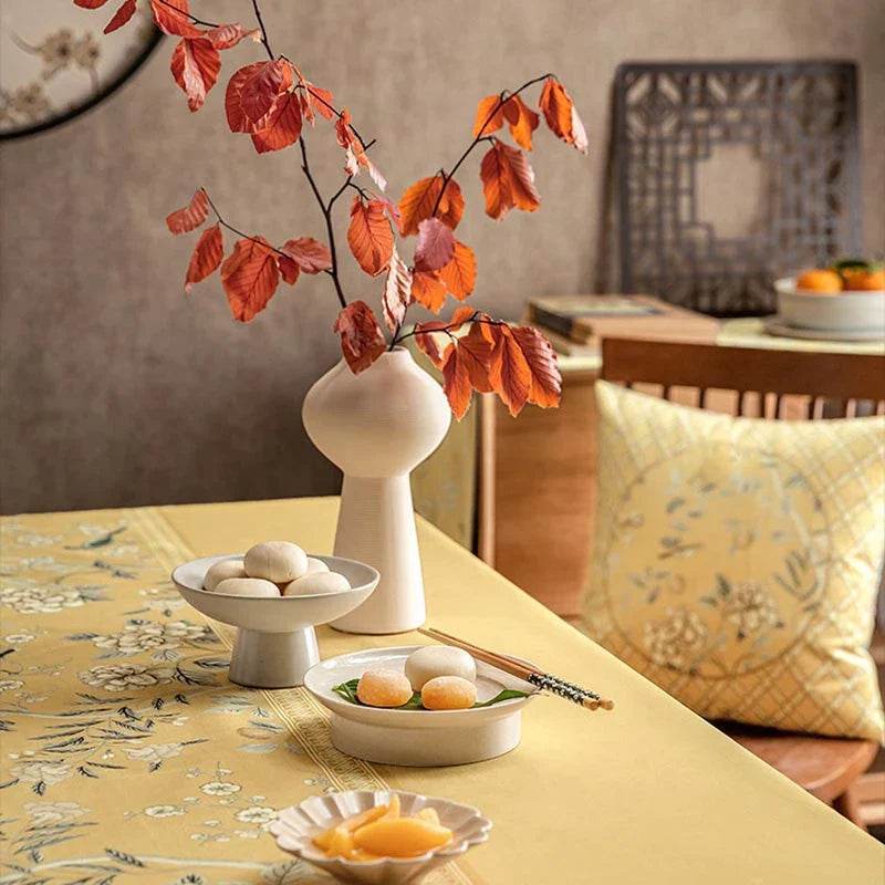 Chinoiserie Traditional Golden Autumn Yellow Tablecloth - SinoCultural -- TC002Y85