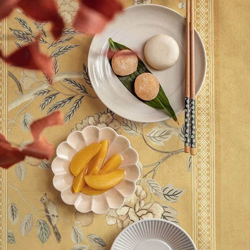Chinoiserie Traditional Golden Autumn Yellow Tablecloth - SinoCultural -- TC002Y85