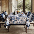 Chinoiserie Vintage Blue and White Flowers and Birds Tablecloth - SinoCultural -- TC006BW85
