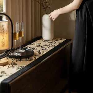 Chinoiserie Vintage Ink Flower and Bird Table Runner - SinoCultural -- TR002W160