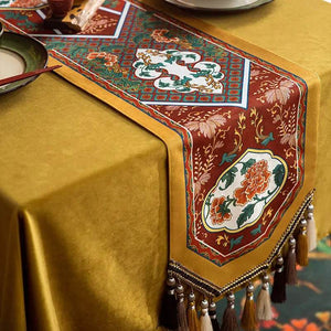 Chinoiserie Vintage Royal Palace Design Red Table Runner - SinoCultural -- TR018R160