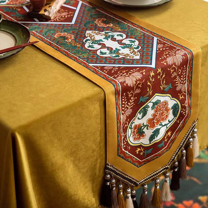 Chinoiserie Vintage Royal Palace Design Red Table Runner - SinoCultural -- TR018R160