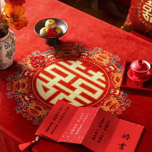 Chinoiserie Wedding Celebration Chinese Pattern 囍(xǐ) Red Tablecloth - SinoCultural -- TC018R85