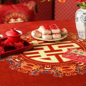 Chinoiserie Wedding Celebration Chinese Pattern 囍(xǐ) Red Tablecloth - SinoCultural -- TC018R85