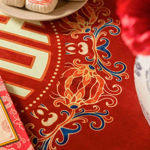 Chinoiserie Wedding Celebration Chinese Pattern 囍(xǐ) Red Tablecloth - SinoCultural -- TC018R85