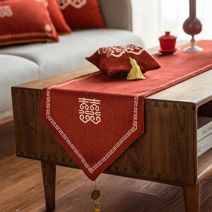 Chinoiserie Wedding Celebration Prosperity Red Table Runner - SinoCultural -- TR012R160