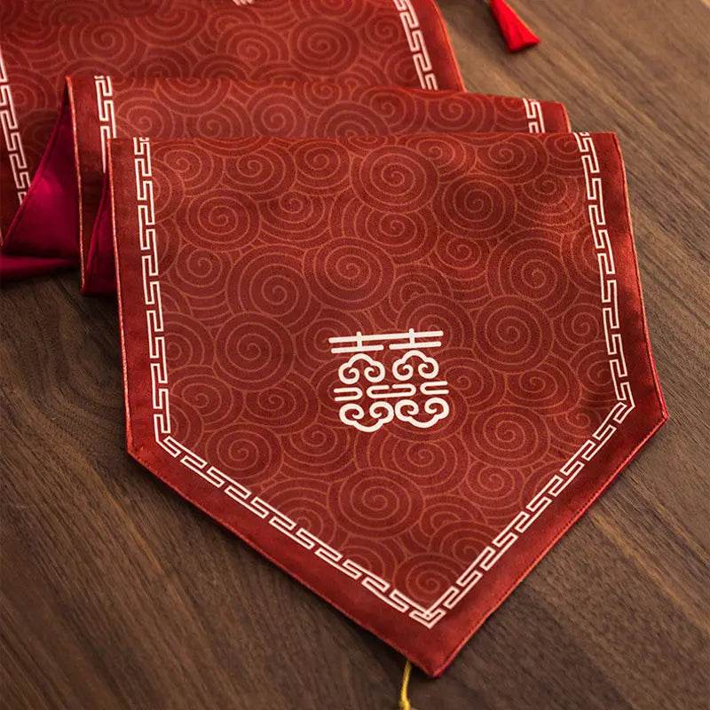 Chinoiserie Wedding Celebration Prosperity Red Table Runner - SinoCultural -- TR012R160