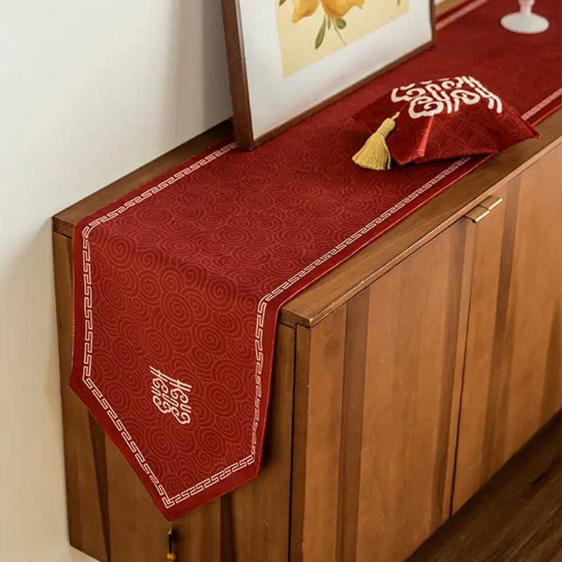 Chinoiserie Wedding Celebration Prosperity Red Table Runner - SinoCultural -- TR012R160