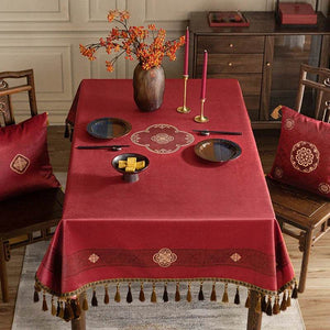 Chinoiserie Wedding Celebration Red Rectangular Chinese Pattern Tablecloth - SinoCultural -- TC019R85