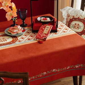 Chinoiserie Wedding Celebration Red Rectangular Tablecloth - SinoCultural -- TC020R85