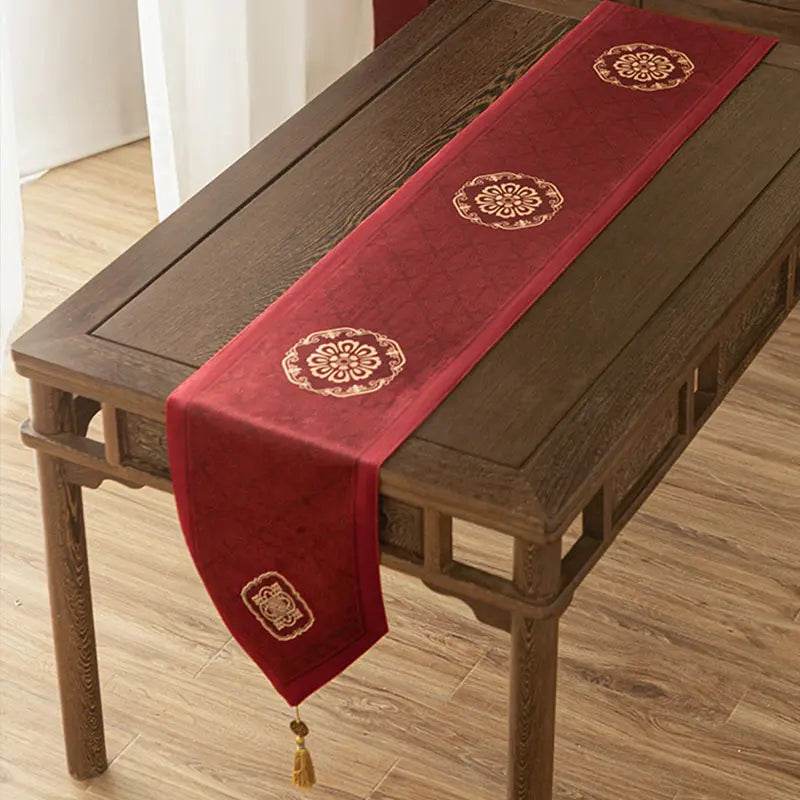 Chinoiserie Wedding Celebration Red Table Runner - SinoCultural -- TR021R160