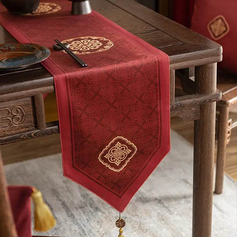 Chinoiserie Wedding Celebration Red Table Runner - SinoCultural -- TR021R160