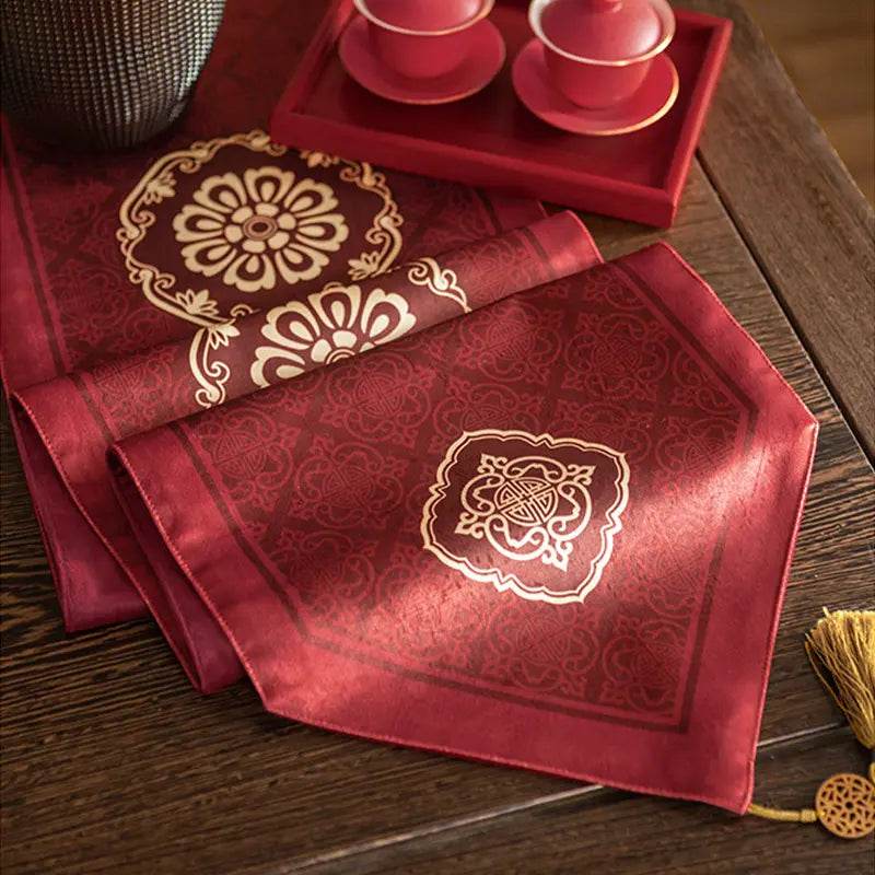 Chinoiserie Wedding Celebration Red Table Runner - SinoCultural -- TR021R160