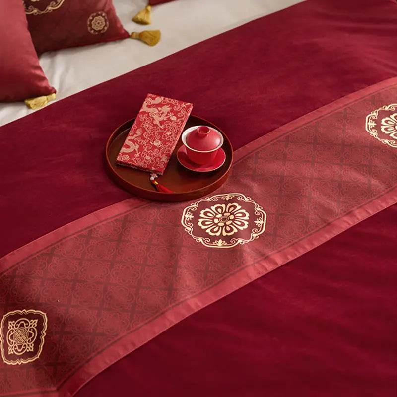 Chinoiserie Wedding Celebration Red Table Runner - SinoCultural -- TR021R160