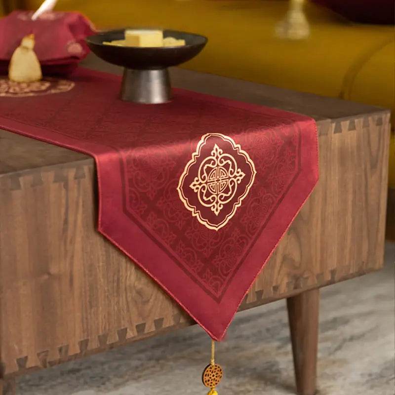 Chinoiserie Wedding Celebration Red Table Runner - SinoCultural -- TR021R160