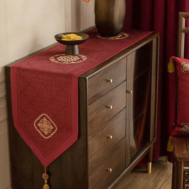 Chinoiserie Wedding Celebration Red Table Runner - SinoCultural -- TR021R160