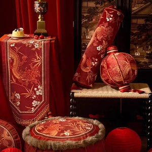 Chinoiserie Wedding Long Throw Pillow Joyful Red Celebration - SinoCultural -- SJZBZ017RD01