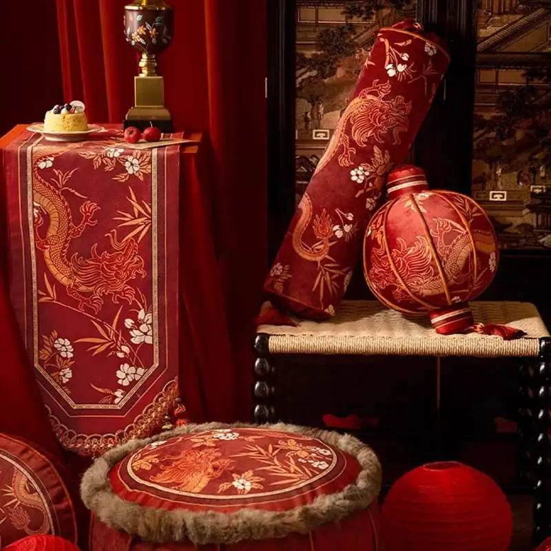 Chinoiserie Wedding Long Throw Pillow Joyful Red Celebration - SinoCultural -- SJZBZ017RD01