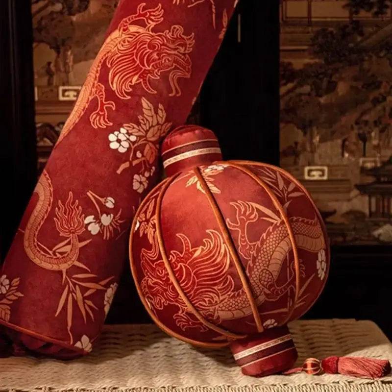 Chinoiserie Wedding Long Throw Pillow Joyful Red Celebration - SinoCultural -- SJZBZ017RD01