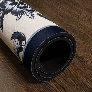Chinoiserie White and Blue Leather Tea Table Drying Mat - SinoCultural -- TM009A15