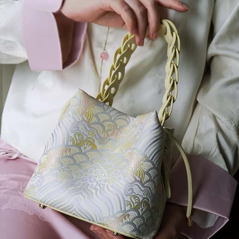 Zhi Brocade Bag New Chinese Style Genuine Leather Bucket Bag