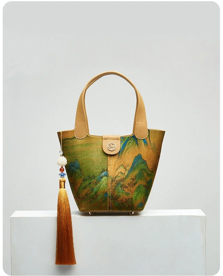 Thousand Miles of Rivers New Chinese Style Genuine Leather Handbag