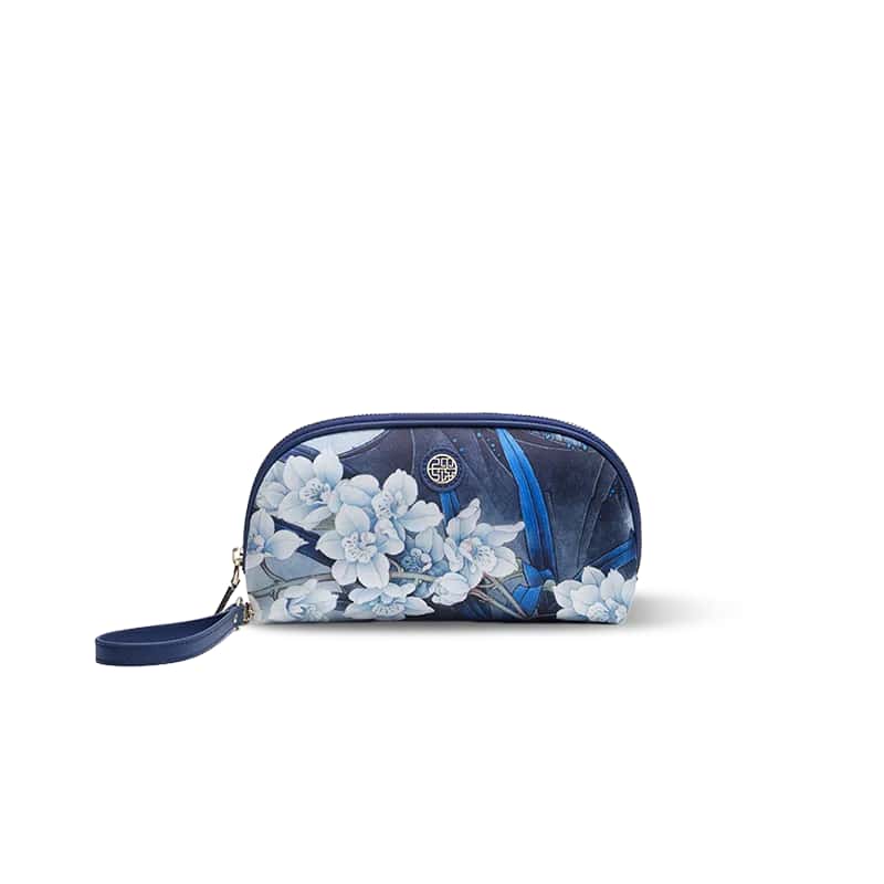 Chinoiserie Luxury Large-Capacity Blue Orchid Print Clutch