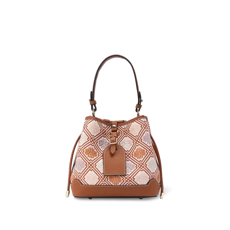 Luxury Zhuang Brocade Chrysanthemum Meander Motif Bucket Bag