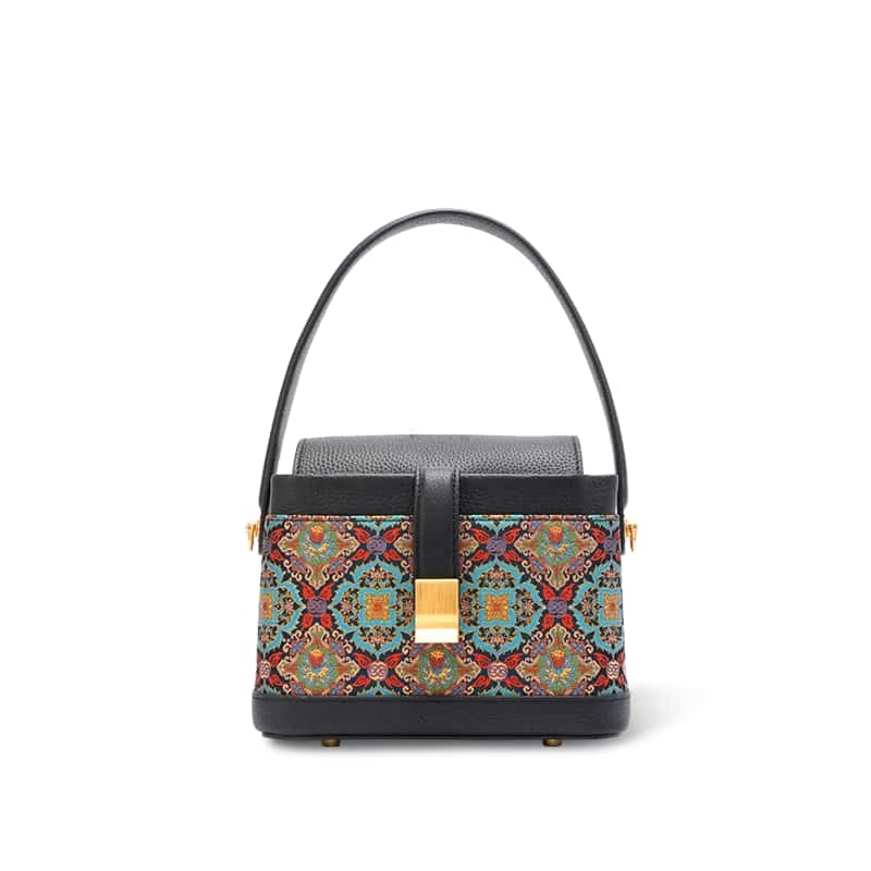 Luxury Song Brocade Scrolling Foliage & Lotus Motif Crossbody Bag
