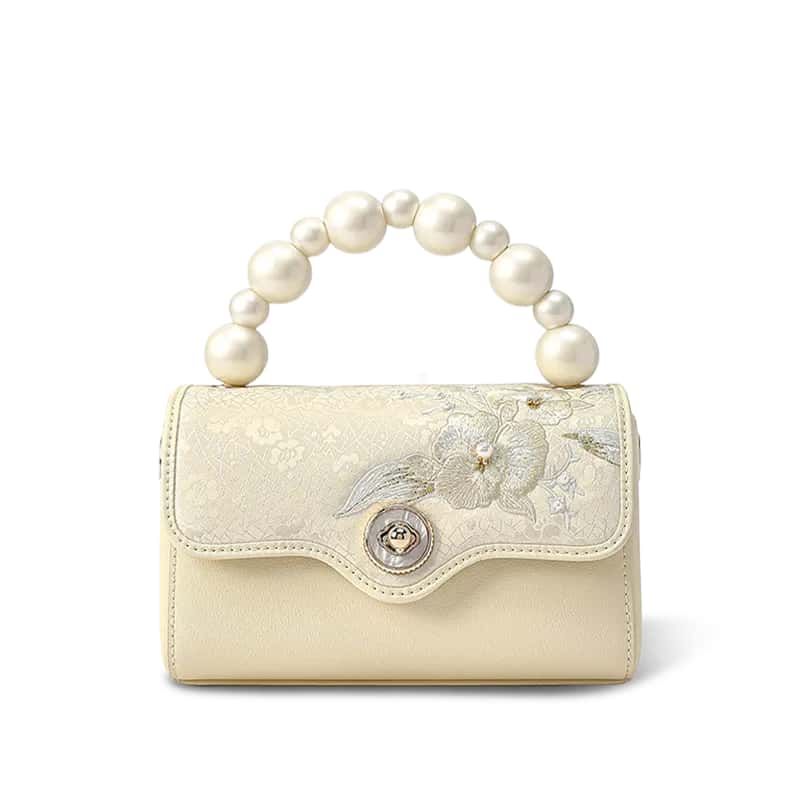 Luxury Orchid Butterfly Design Embroidered Silk Handbag