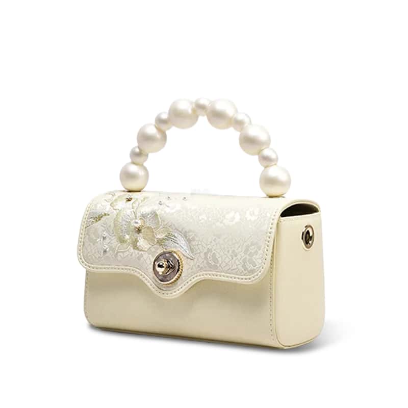 Luxury Orchid Butterfly Design Embroidered Silk Handbag