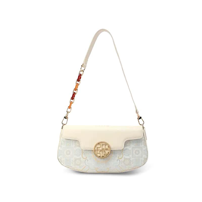 Octagonal Gradient Brocade White Luxury Shoulder Bag